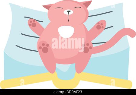 Lustiges Katzentier, das auf dem Buch-Vektor-Symbol schläft Stock Vektor