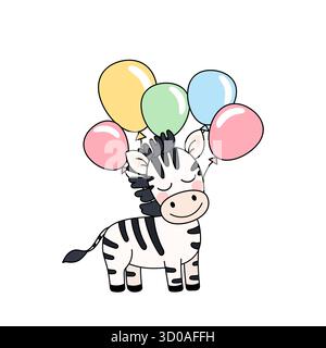 Niedliches Zebra mit bunten Ballons Illustration Stock Vektor