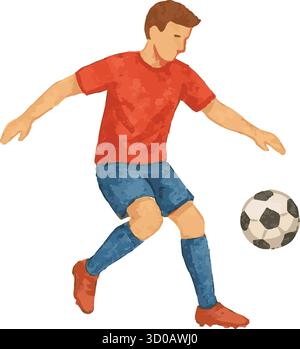 Vektor-Aquarell-Zeichentrickillustration eines Fußballspielers Stock Vektor