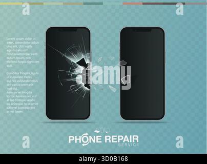 Defektes Display im Handy, Reparaturservice Stock Vektor