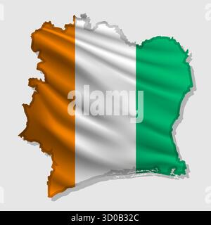 Schwenkende Vektor-abstrakte Flagge der Elfenbeinküste in Kartenform mit Schatten Stock Vektor