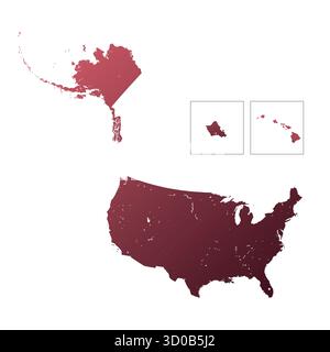 Karte der Vereinigten Staaten von Amerika, Schild Silhouette. Detaillierte Karte der USA. Weltkarte Globe. Vektorillustration isoliert auf weißem Hintergrund. Nordamerika Stock Vektor