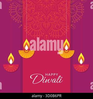 Happy diwali grüßt festlichen Hintergrund in lila und rosa Farbe und Lampe Stock Vektor