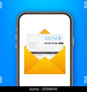 Smartphone zeigt E-Mail-Rechnung in geöffnetem Umschlag Stock Vektor