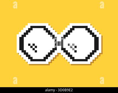 Pixel Sonnenbrillen Aufkleber Symbol in flacher Form. Brillenvektorillustration auf isoliertem Hintergrund. Lustiges Accessoire-Schild Business-Konzept. Stock Vektor