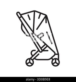 Symbol für die schwarze Linie der Regenabdeckung des Kinderwagens. Vektor isoliertes Element.editierbare Kontur Stock Vektor