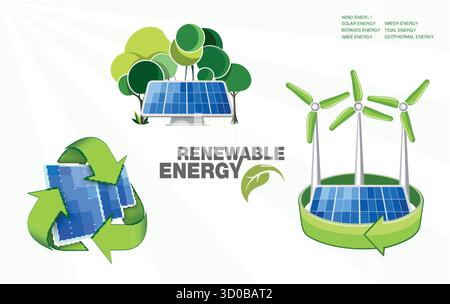 Erneuerbare Energien Erde Sonne, Wind und Wasser Stock Vektor
