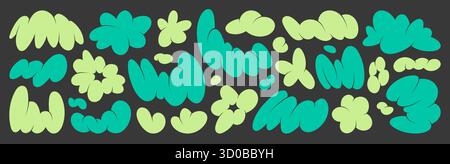 Groovige Blob-Kollektion mit abstrakten grünen Elementen für Retro-Vektor-Design. Organische Formen mit abgerundeten Kurven und verspielter fließender Ästhetik. Moderne kindliche Grafiken in leuchtenden Farben. Stock Vektor