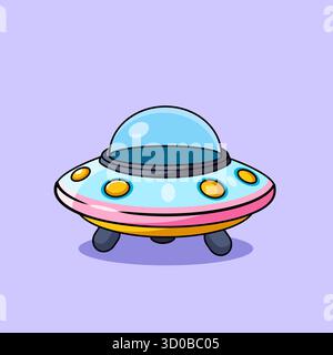Niedliches Cartoon UFO Raumschiff Vektor Illustration Cartoon Design Stock Vektor