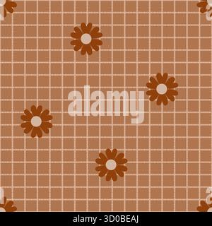 Terrakotta Gänseblümchengitter Retro-Muster Stock Vektor