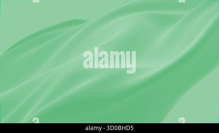 Abstraktes Zartheit Grüner Seidenhintergrund luxuriöses wellenförmiges Tuch satiniertes pastellfarbenes Material. Luxuriöse Pflege, flüssige Wellenspritzer, wellige Flüssigtextur Stockfoto