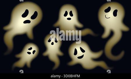 Ein Set niedlicher leuchtender, durchscheinender Geister. Halloween Seelen Clip Art, Vektorgrafik Stock Vektor