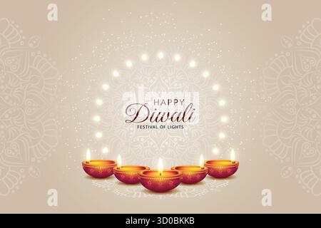 Happy Diwali - Festival der Lichter farbenfrohes Bannerdesign mit dekorativer Diya-Lampe. Vektorabbildung Stock Vektor