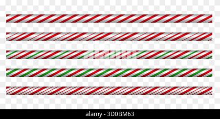 Gestreifte Bonbonbons mit Pfefferminzrändern in festlichen Farben. Winterdekoration. Stock Vektor