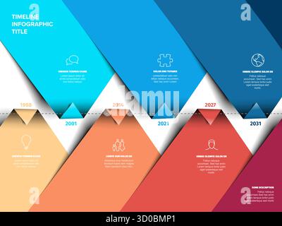 Eine lebendige und dynamische Infografik zeigt wichtige Termine und Ereignisse mit modernen Designelementen. Diese Infografik in der Zeitleiste zeigt eine farbenfrohe, Stock Vektor
