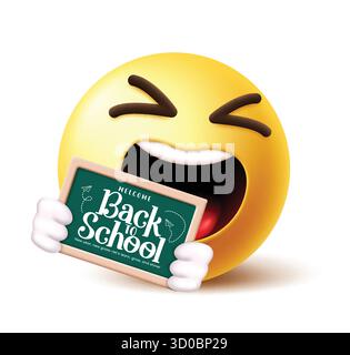 Emoji zurück zur Schule Icon Clipart. Zurück zur Schule Emoji-Symbole gelbes Emoticon-Clip-Art mit Tafel-Element in süß, willkommen, stolz, aufgeregt Stock Vektor
