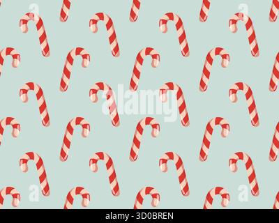 Nahtloses Muster mit Bonbons auf blauem Hintergrund. Vektor süßer Weihnachtshintergrund. Stock Vektor