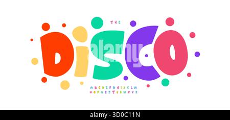 Groovige, federnde Ballon-Schriftart-Logo Alphabet festliche Disco kühne bunte, verspielte Typografie für Kindergeburtstag, witziges Karnevalsplakat, skurrile lustige Stock Vektor