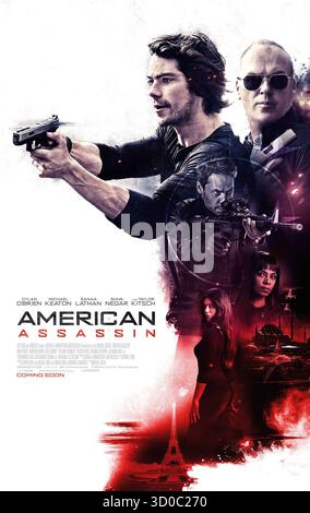 American Assassin (2017) unter der Regie von Michael Cuesta mit Dylan O’Brien, Michael Keaton und Taylor Kitsch. Ein CIA-Rekrut, der von Verlust verfolgt wird, schließt sich mit einem Veteranen-Agenten zusammen, um einen Terroristen aufzuspüren, der einen Atomangriff plant. US-Poster NUR FÜR REDAKTIONELLE ZWECKE. Quelle: BFA/Lionsgate Stockfoto