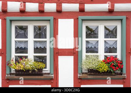 Die Altstadt von Ahrweiler, Fachwerkhaus, saniert, restauriert, teilweise nach der Überschwemmung im Ahrtal im Juli 2021, Rheinland-Pfalz Stockfoto