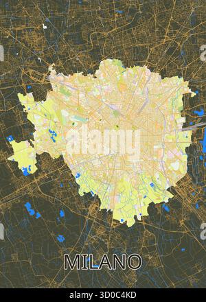 Dieses Bild zeigt eine detaillierte Karte von Mailand, Italien, die das Layout und die Infrastruktur der Stadt zeigt. Die Karte zeigt ein Netz von Straßen und Straßen Stock Vektor