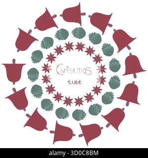Weihnachtskranz aus Glocken, Kegeln und Blumen Stock Vektor