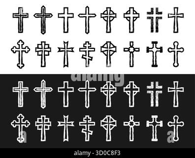 Christliche Kreuzsymbole mit religiöser Ikonographie Stock Vektor