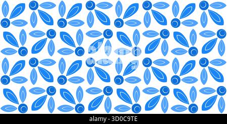 Nahtloses Muster mit blauen Mosaikfliesen. Blaue Blüten auf weißem Hintergrund. Folklore-Pflanze Hintergrund von quadratischen Elementen. Verzierung für Tapeten, t Stock Vektor