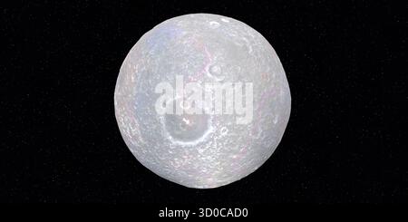 Umbriel ist der drittgrößte Mond des Uranus und seine Oberfläche ist alt, stark verkratert und relativ inaktiv, mit einer gleichmäßig dunklen und eisigen Terra Stockfoto