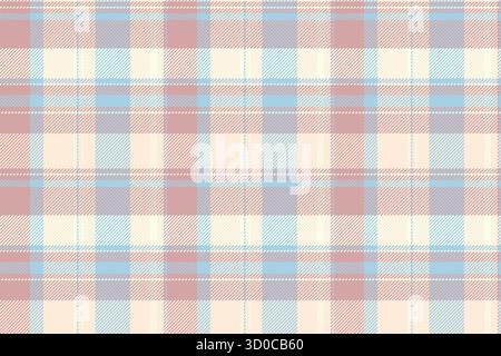 Nahtloses Karomuster mit Bügelfalten und großflächigem Textil-Hintergrund. Vektor-Schottenstoff mit Satin-Muster in hellen und Papaya-Peitschenfarben. Stock Vektor