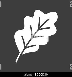 Ein klarer Konturvektor auf dunklem Hintergrund Symbol eines Eichenblattes mit seiner markanten gelappten Form und markanten Adern. Dieses Design repräsentiert die Natur, fal Stock Vektor