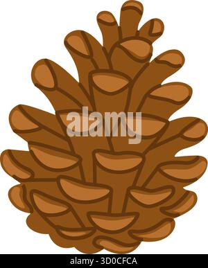 Niedlicher brauner Kiefernkegel. Handgezeichnet trendiger flacher Stil isoliert. Perfekt für Weihnachts-, Winter-, Wald- und Naturmotive, Karten, Aufkleber, Verpackung, saisonale Einrichtung. Vektorabbildung Stock Vektor