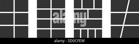 Sammlung von Anime-Comic-Vorlagen. Layouts von Seitenbereichen isoliert auf weißem Hintergrund. Leere Raster für Manga Storyboard, Magazin, Poster oder Stimmungsbrett. Vektorgrafik. Stock Vektor