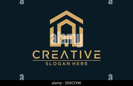 Ein minimalistisches Hmoe Icon-Logo in Goldtönen. Diese Vektorgrafik eignet sich für modernes Branding, Corporate Identity und verschiedene Stock Vektor