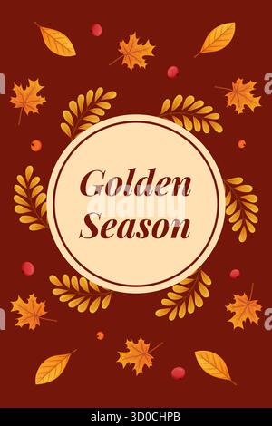 Herbstillustration mit leuchtenden Blättern und einem kreisrunden Textbereich, die die Schönheit der goldenen Jahreszeit feiert Stock Vektor