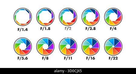 Kameraobjektiv Blende f Stoppwerte Infografik zur Beleuchtung der Fotografie Stock Vektor