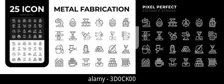 Schwarz-weiße Linien-Symbole für Metallverarbeitung Stock Vektor