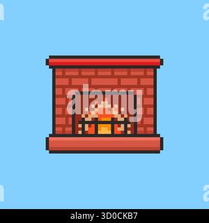 Pixel Art Weihnachtskamin Spiel Asset Design Stock Vektor