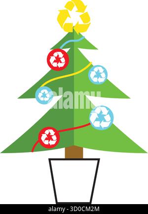 Weihnachten recycelt Kiefer.have a Green Christmas.Recycle christmas Three icon.Eco-friendly Christmas.Chrismas Three with Recycle Symbols Stock Vektor