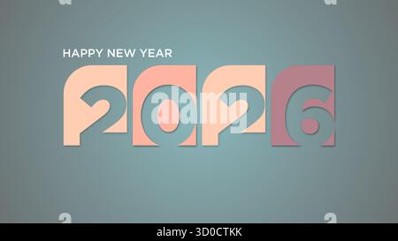 Minimalistischer Happy New Year 2026 Gruß mit Erdtonfarben und moderner Typografie auf weichem verlaufendem Hintergrund, Vektorillustration Stock Vektor