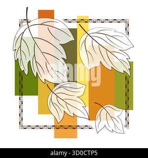 Fallende Blätter auf Herbsthintergrund. Orangegrünes Designelement. Druckbare Herbstdekoration. Herbstliche Blätter Vektor-Illustration. Rahmen des Ornaments Stock Vektor