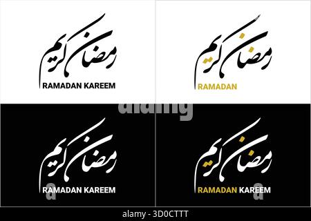 Ramadan Kareem islamischer arabischer Text Kalligraphie Logo Stil, Ramazan Kareem Schwarz und Gold isoliert auf weißem Hintergrund Vektor EPS Dateiformat, Ramadan Stock Vektor