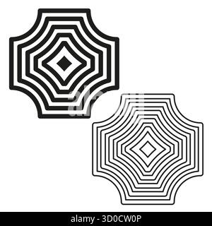 Geometrische Sonnenschirme. Abstrakte Streifenmuster. Vektoroptische Illusionen. Strichgrafik-Illustrationen. EPS 10. Stock Vektor