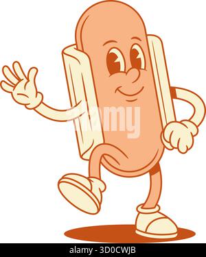 Nette lustige Hot Dog Zeichentrickfigur Gruß konturierte Vektor flache Illustration. Fröhliches süßes Fast Food mit Wurst und Brotmaskottchen Hallo Stock Vektor