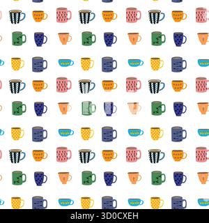 Farbenfrohes Cup-Muster im flachen Vektor-Stil. Stock Vektor