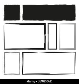 Comic-Layout-Bedienfeld. Schwarzer Blockraum. Vorlagenrahmen Vektor. Storyboard-Designelement. EPS 10. Stock Vektor