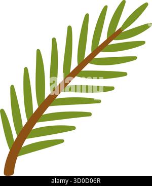 Einfacher Fichtenzweig mit grünen Nadeln und braunem Stiel. Hand gezeichnet trendige flache Stil isoliert. Für Weihnachten, Aufkleber, Natur Designs, Karten, Verpackung, festliche Dekoration. Vektorabbildung Stock Vektor