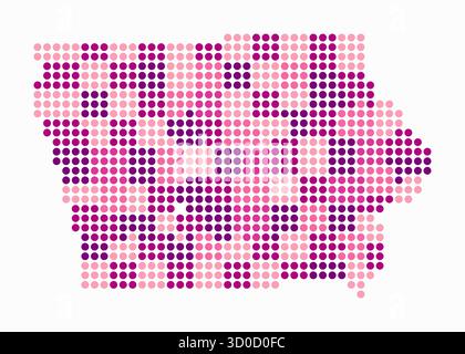 Iowa gepunktete Karte. Digitale Karte des Zustands auf weißem Hintergrund. Iowa-Form mit Kreispunkten. Farbige Punkte. Große Kreise. Stock Vektor