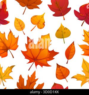 Herbst Herbst Jahreszeit Blätter Vektor nahtlose Muster von Ahorn, Eiche und Birke Herbst Laub Hintergrund in rot, orange, gelb und braun Farben. Herbstjahresmuster von Herbstblättern-Streuung Stock Vektor