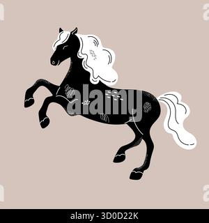Niedliches, handgezogenes Pferd. Cartoon-Pony in Schwarz-weiß-Farben. Vektorabbildung Stock Vektor